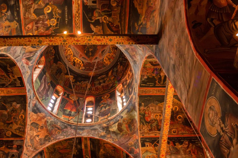 Beautiful interior of the Monastery of Varlaam or All Saints in Meteora, Greece