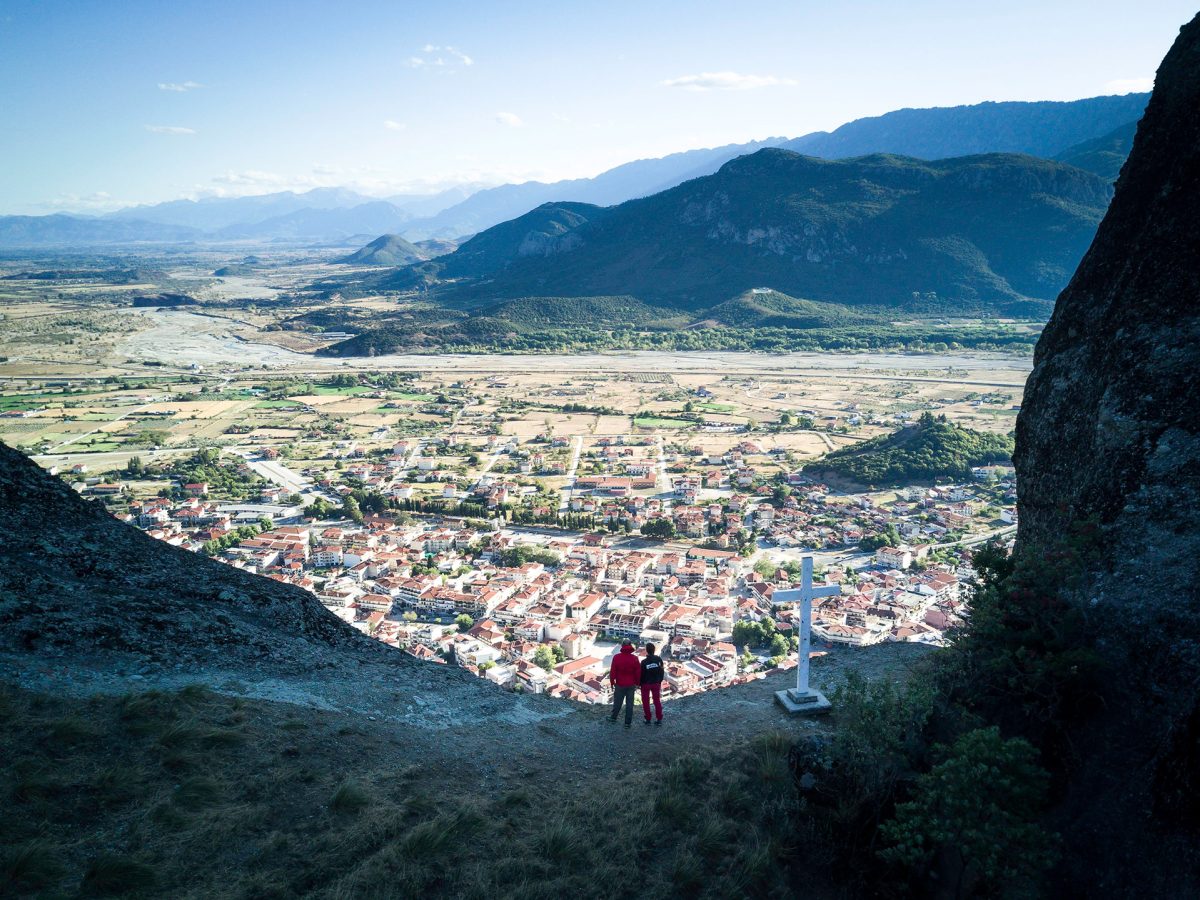Climber on Great Saint via ferrata Meteora trail